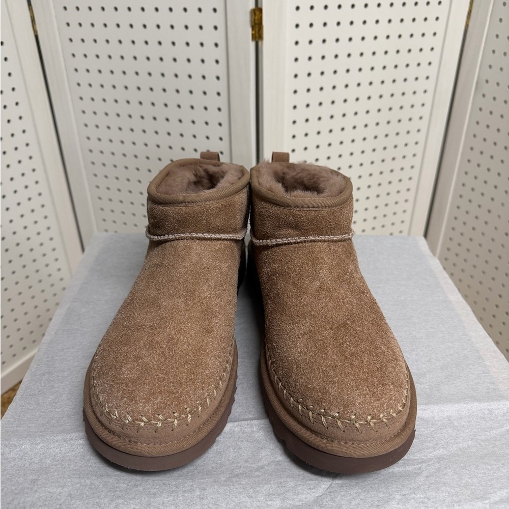 UGG Classic Ultra Mini Biarritz Boot Ankle Womens 12 Rocky Oak Brown Suede NWOT - Picture 13 of 16